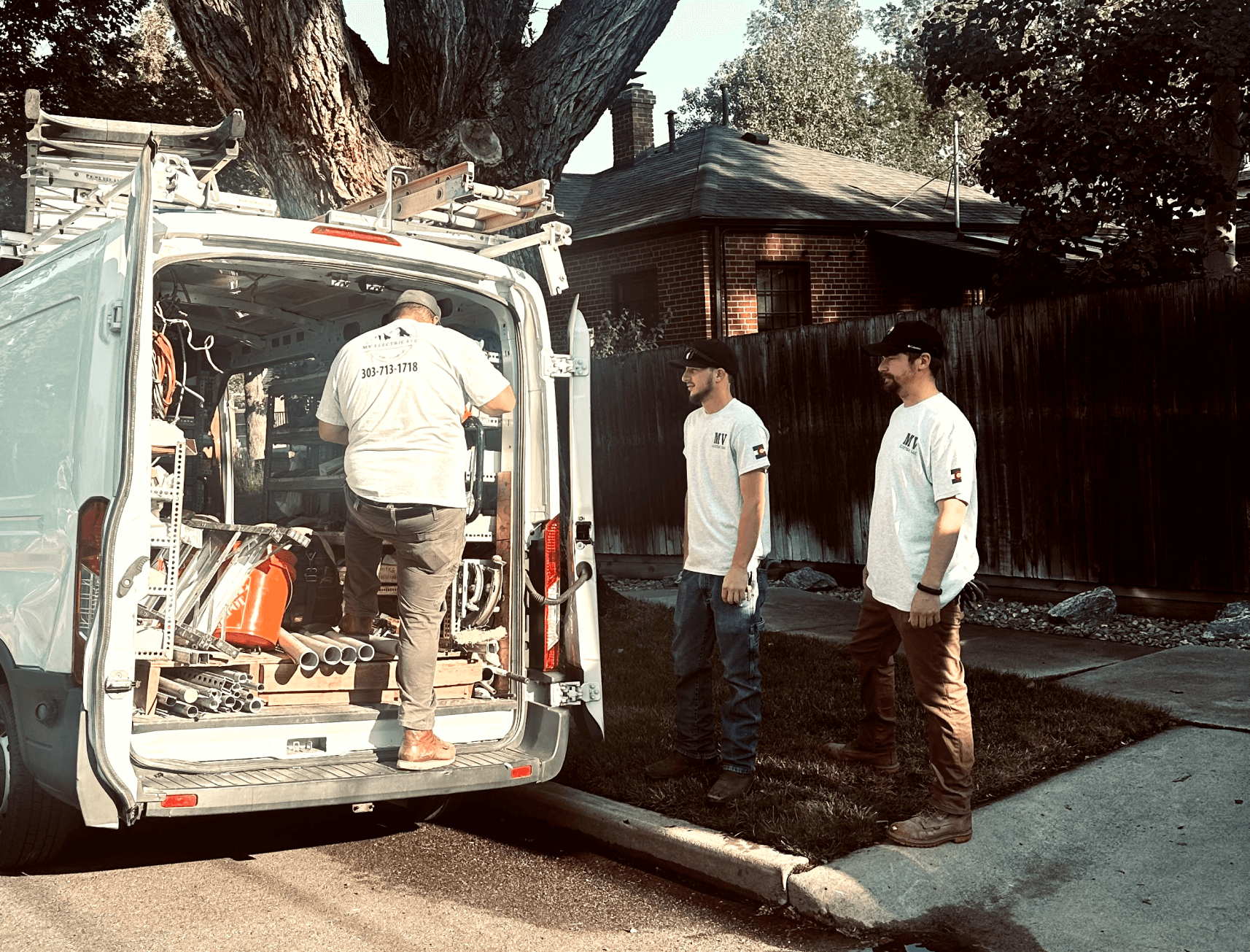 Team of electricians working on a project